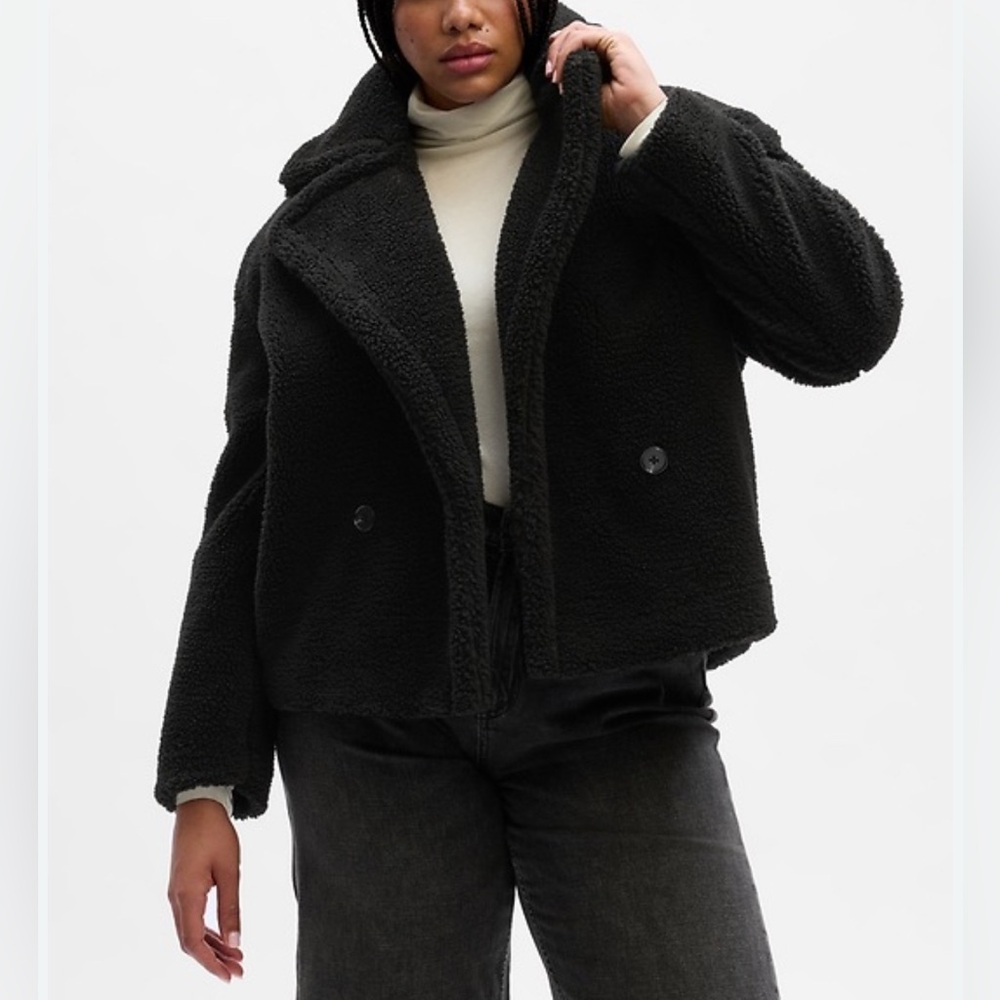 GAP Relaxed Sherpa Moto Jacket Coat Black M NEW